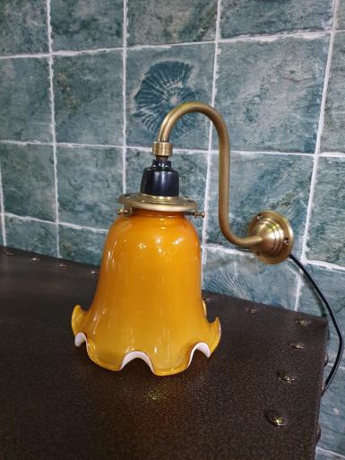 Brass wall lamp brass with yellow glass Item Code WLM56 size base 56 mm pipe 9 mm